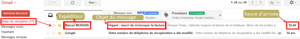 Gmail boite de réception des emails