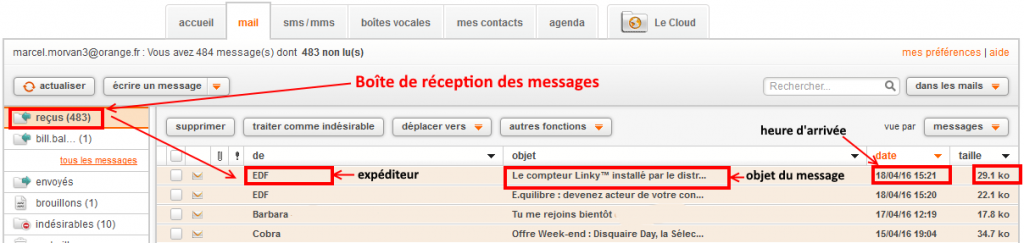 boite reception Orange Webmail