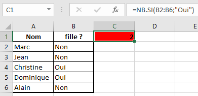 Quizz Excel fonction NB.SI