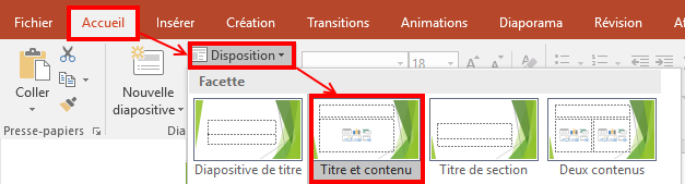 Powerpoint Disposition d'une diapositive